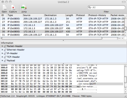 Captured packet analyzer output