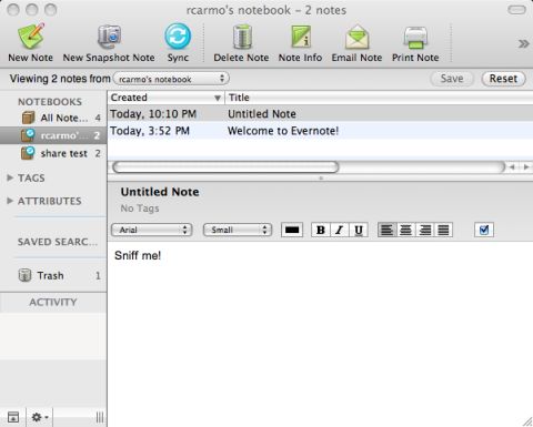 Evernote note