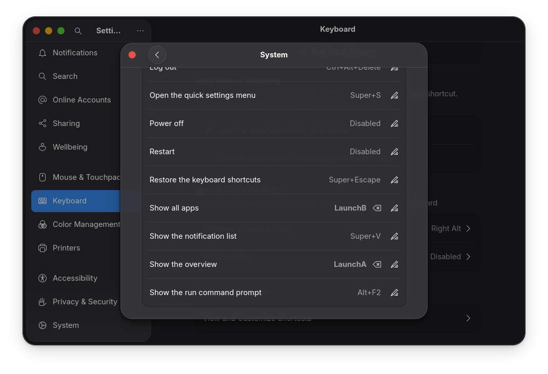 Keyboard Settings