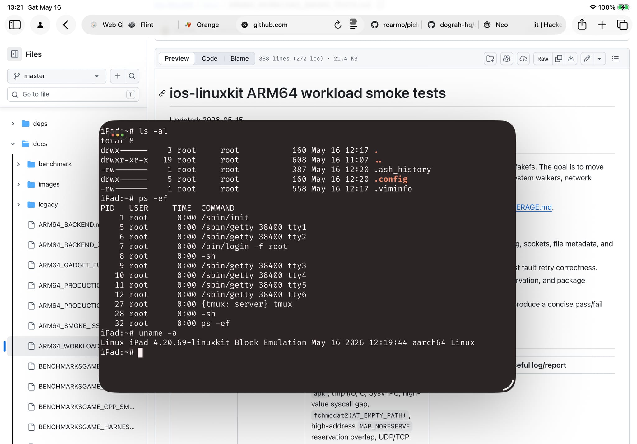 ios-linuxkit running on my M1 iPad Pro