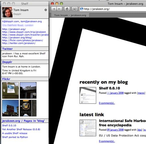 The original Shelf, surfacing context about Tom by looking at his site