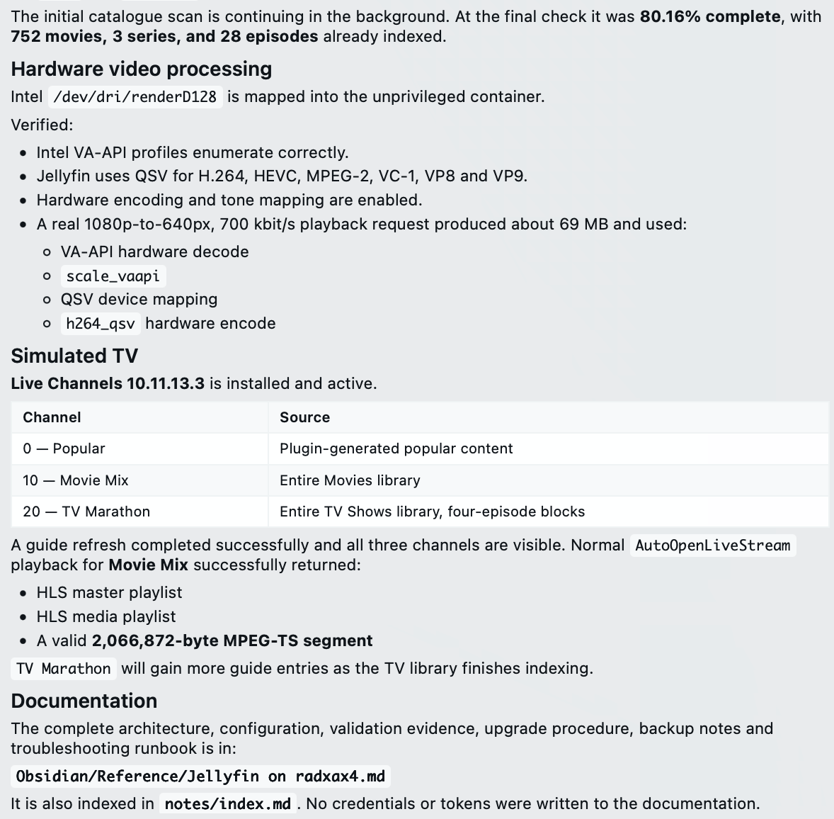 Jellyfin installation and hardware transcoding summary