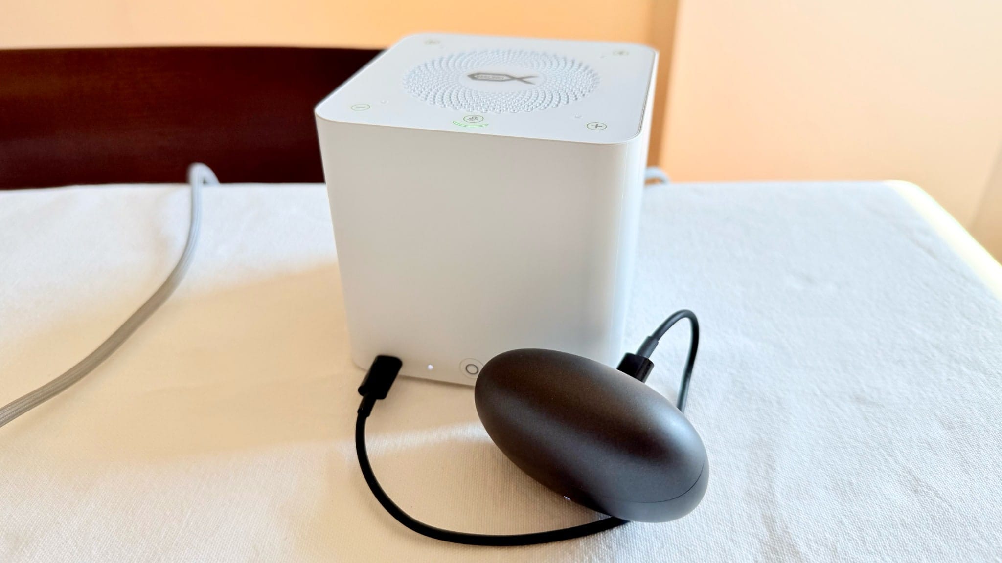 The Mate Pro in action, charging my earbuds