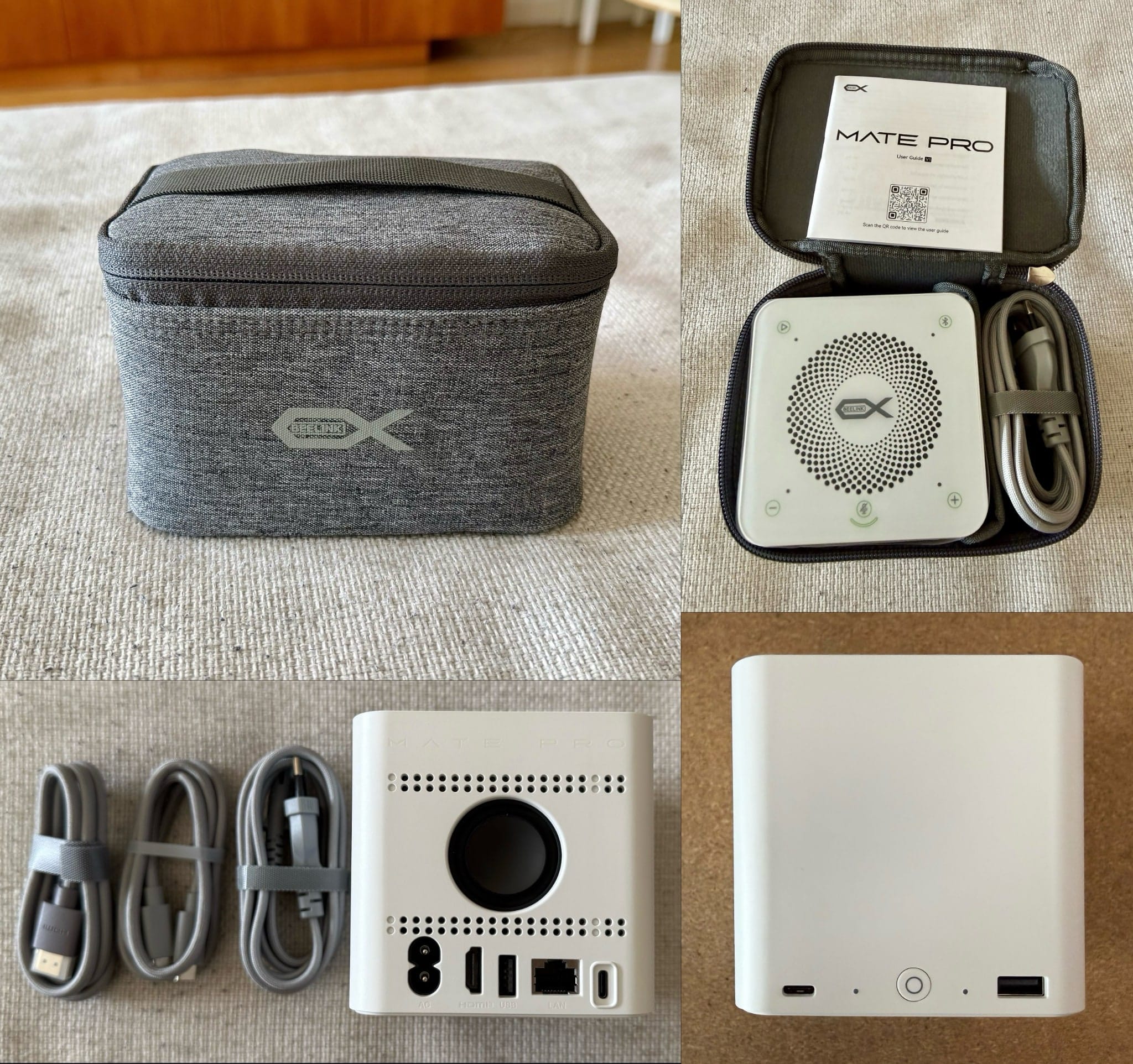 The Mate Pro, carrying case, cables and ports