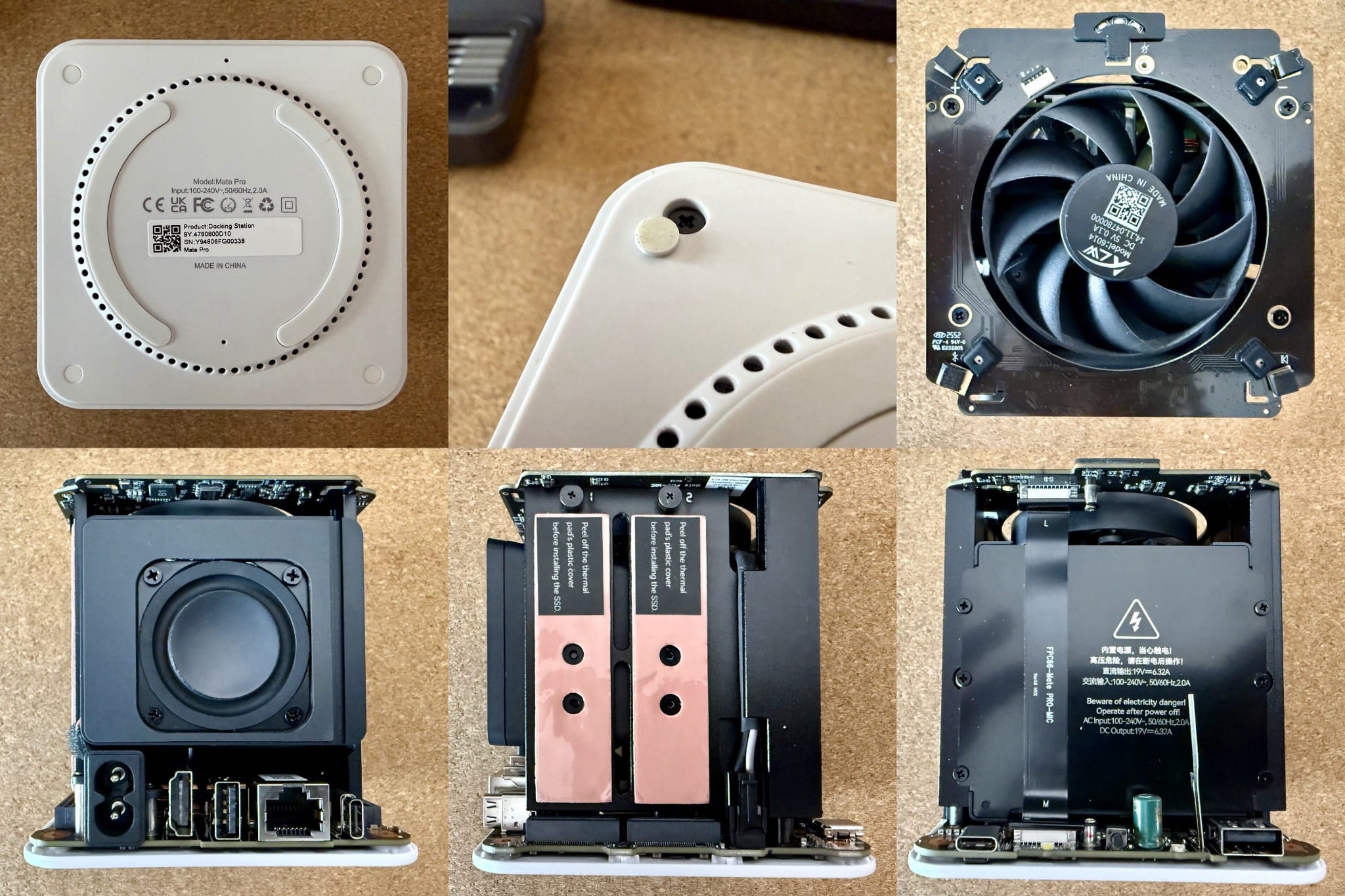 The Mate Pro cooling fan, speaker, SSD slots and power supply